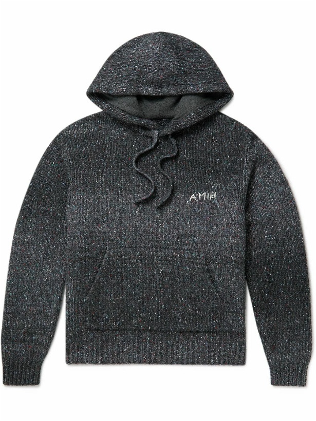Photo: AMIRI - Logo-Embroidered Space-Dyed Knitted Hoodie - Black