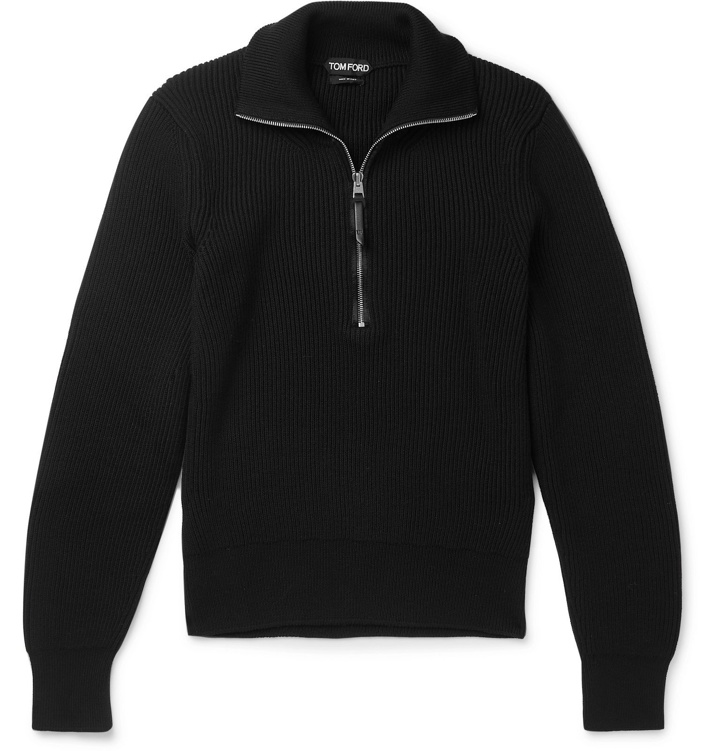 Photo: TOM FORD - Slim-Fit Ribbed Wool Zip-Up Sweater - Black