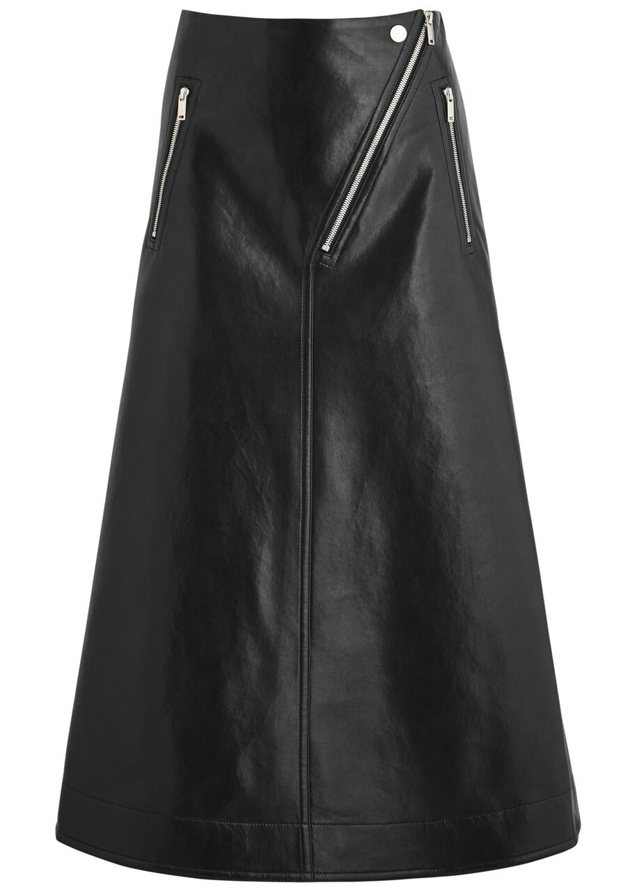 Nanushka Aleka Faux Leather Midi Skirt Black