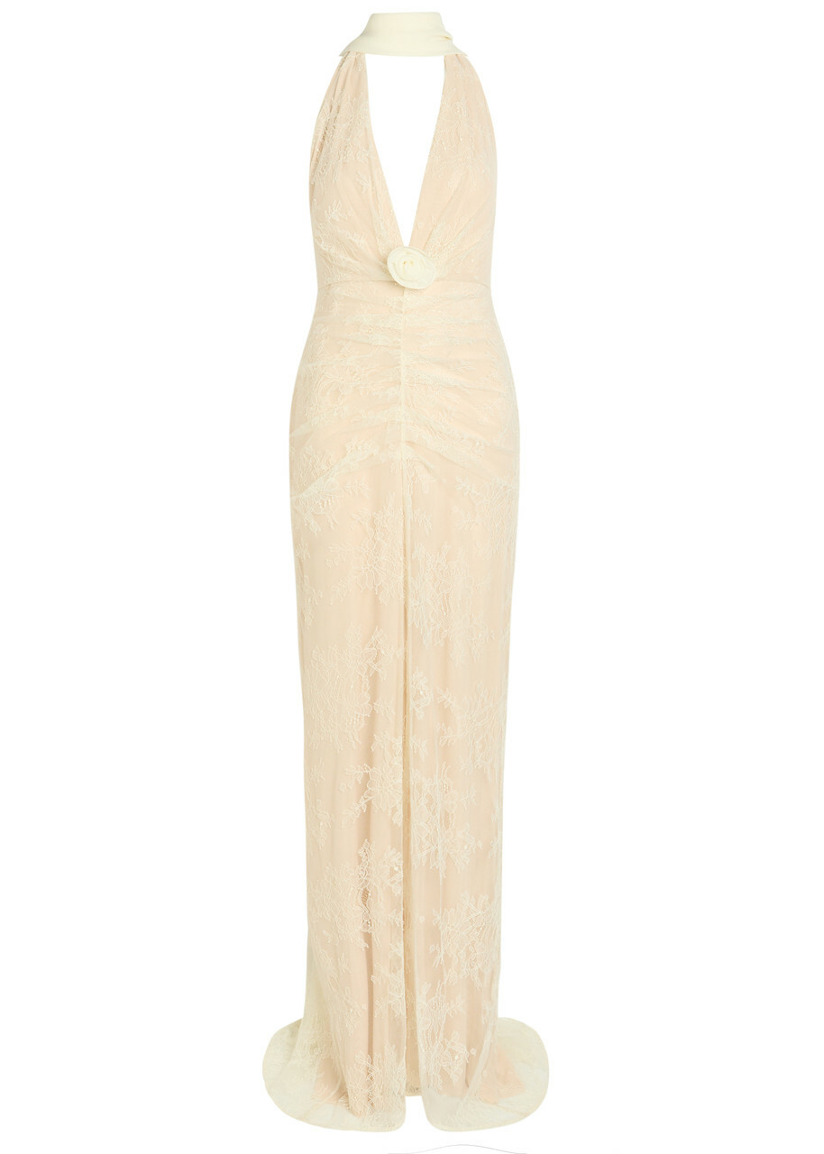 DE LA Vali Amora Scarf-effect Lace Gown Ivory