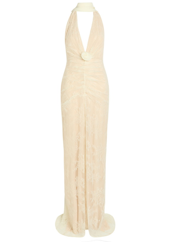 Photo: DE LA Vali Amora Scarf-effect Lace Gown Ivory