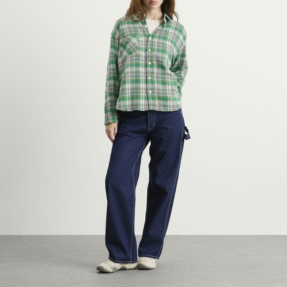 Beams Boy Women's Boy Workcheck Shirt in Grey