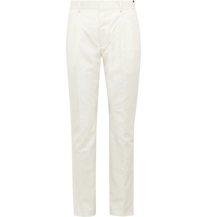 Photo: Fendi - Tapered Pleated Cotton-Blend Trousers - Neutrals