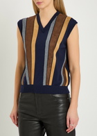 Versace Patchwork Fine-knit Wool and Suede Vest Navy