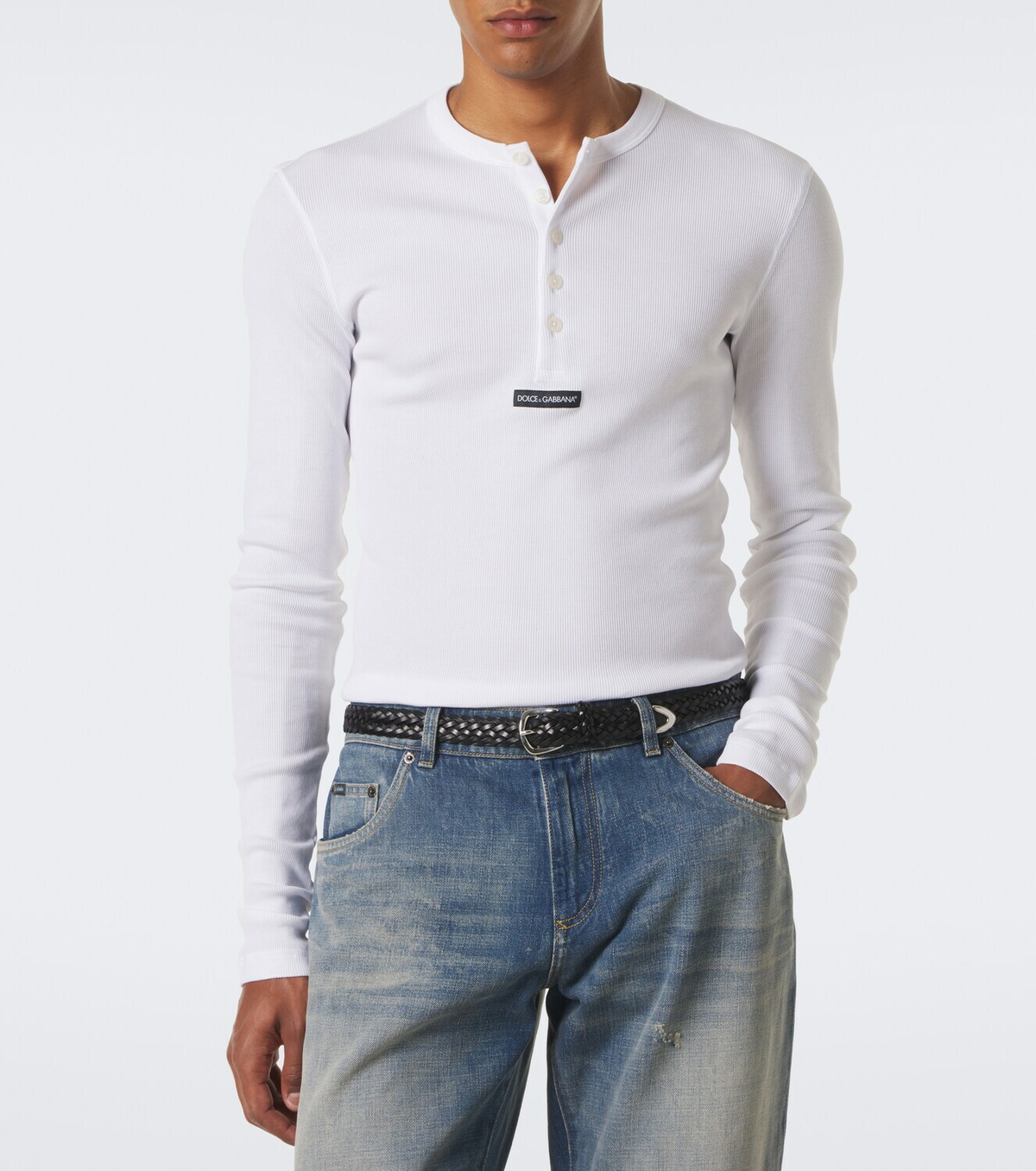 Dolce&Gabbana Logo ribbed-knit cotton Henley shirt