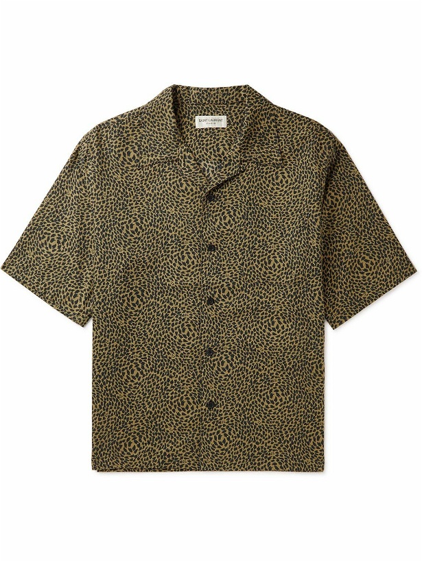 Photo: SAINT LAURENT - Camp-Collar Leopard-Print Lyocell and Cotton-Blend Shirt - Brown