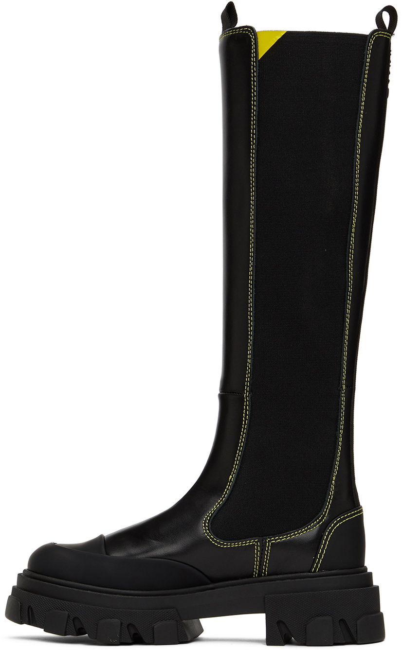 ロングブーツ Ganni Cleated High Chelsea Boot in Black Leather Ganni Cleated High Chelsea Boots | Saks Fifth Avenue