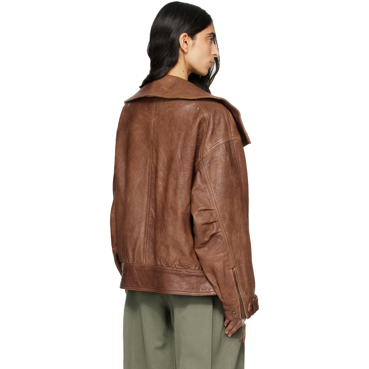 BALMAIN Brown Lambskin Bomber Jacket
