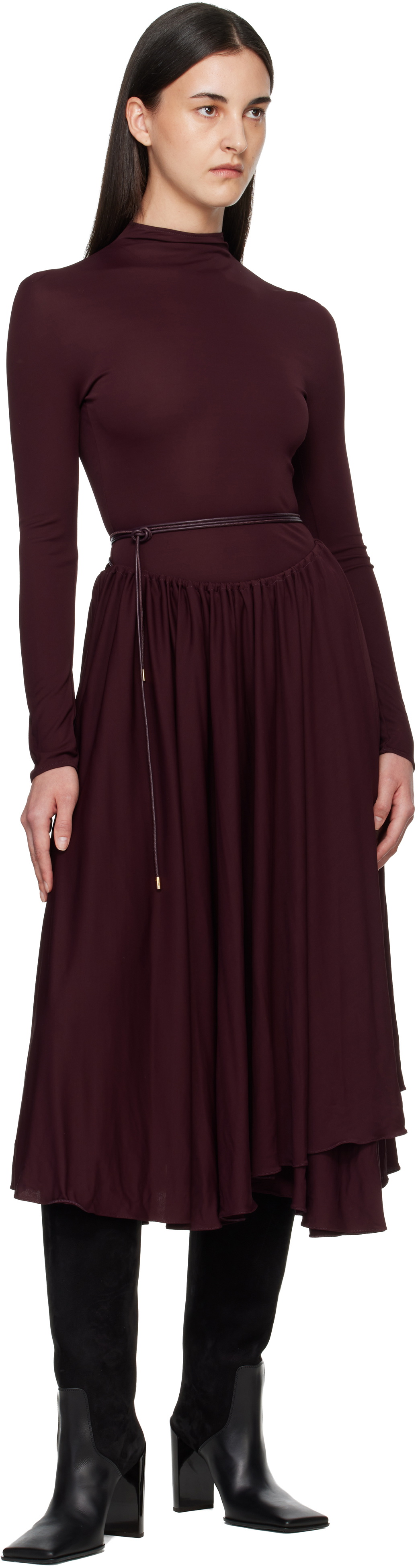 ALAÏA Burgundy Fit & Flare Maxi Dress