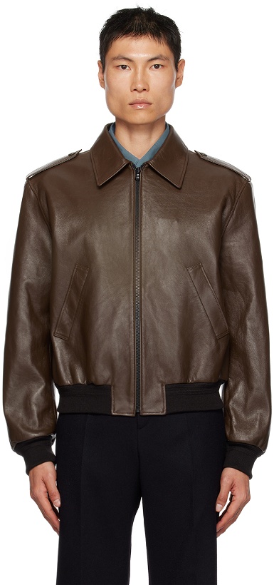 Photo: Recto Brown Zip Leather Jacket