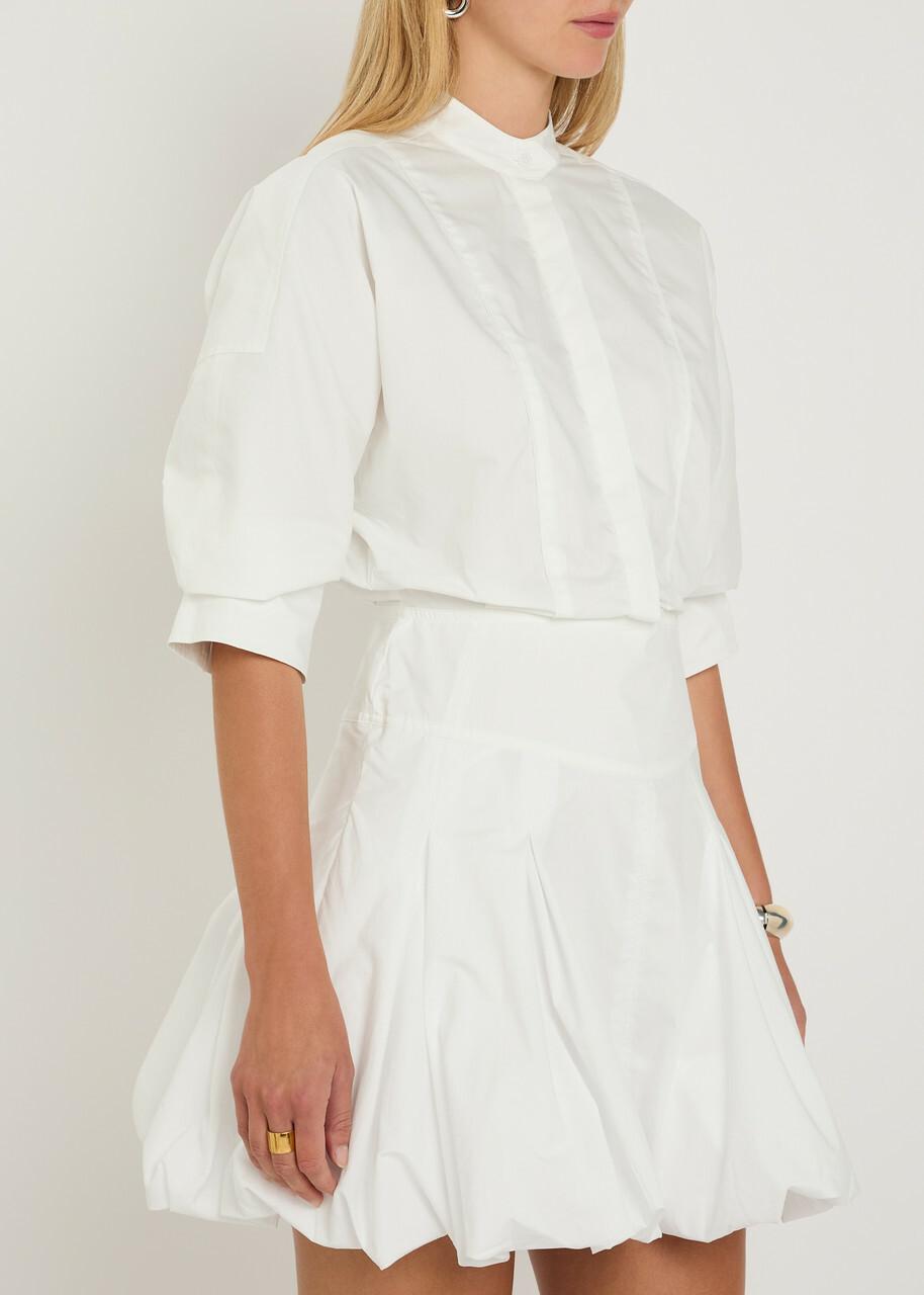 Simkhai Effie Bubble-hem Cotton-blend Poplin Mini Shirt Dress White