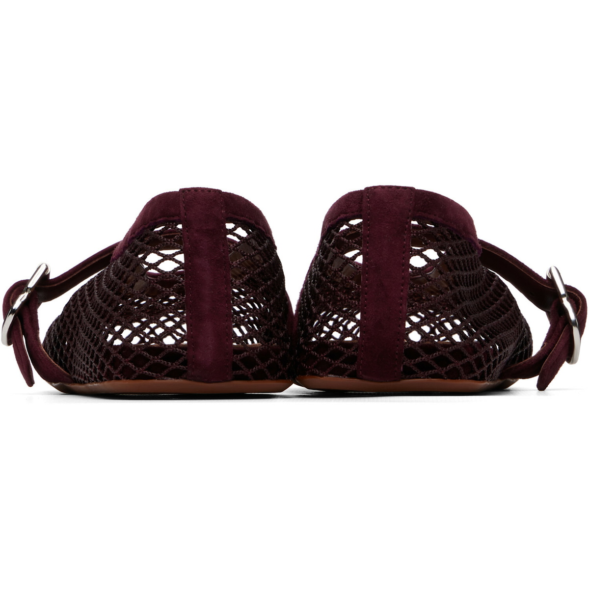 ALAÏA Burgundy Fishnet Suede Ballerina Flats