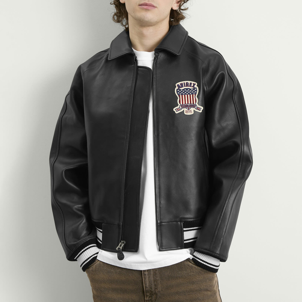 Avirex Men's Icon Leather Jacket in Jet Black