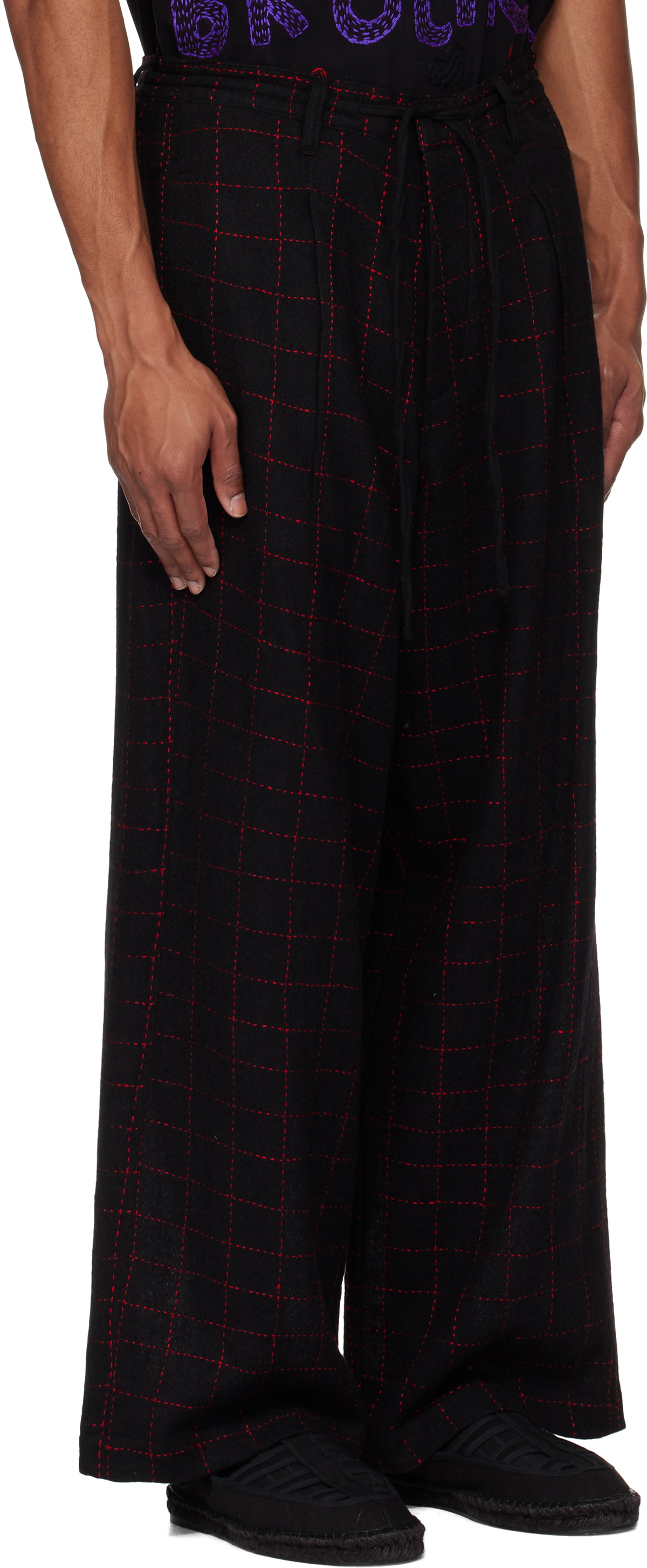 Glass Cypress Black Embroidered Wool Trousers