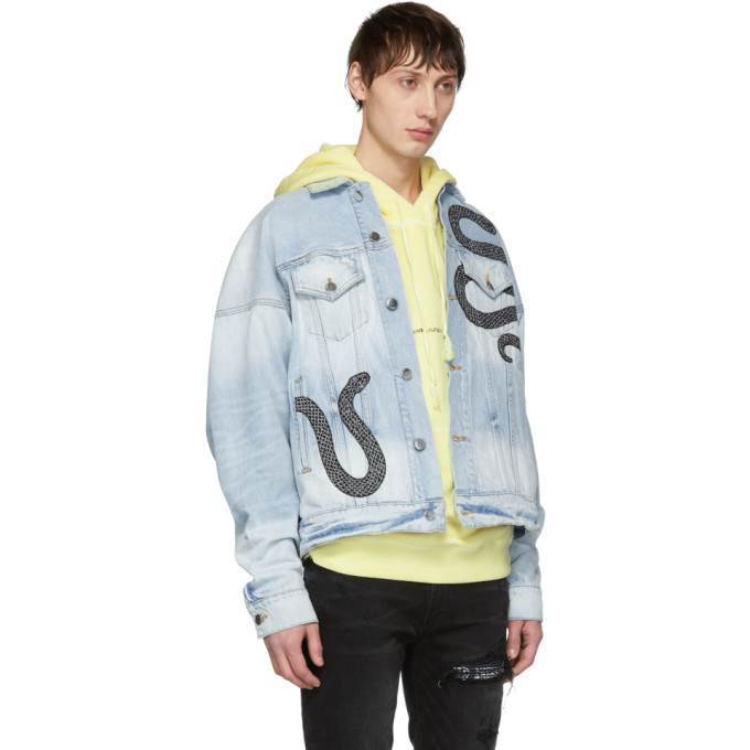 Amiri Indigo Denim Glitter Snake Oversized Trucker Jacket Amiri