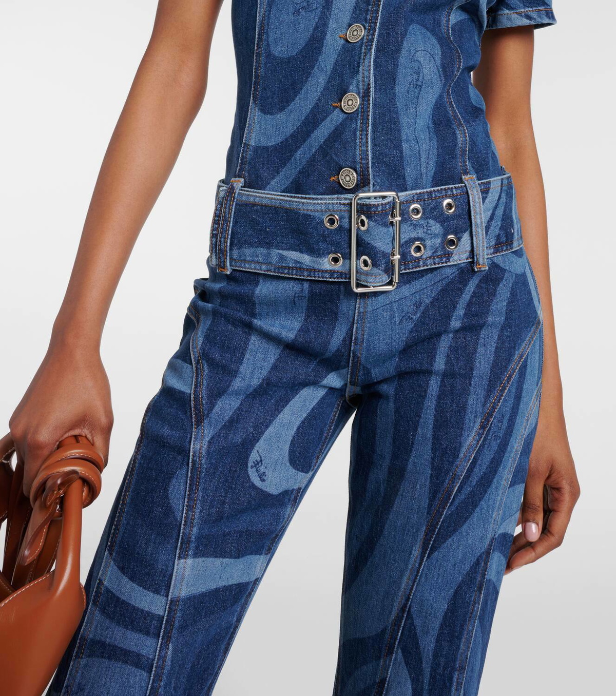 EMILIO PUCCI マルモ ベルト付きデニムジャンプスーツ Pucci Marmo-printed denim jumpsuit Emilio Pucci