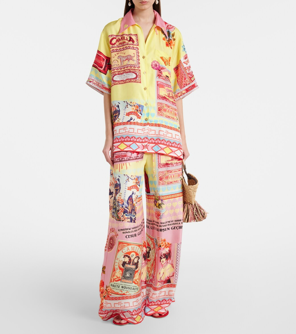 Camilla Printed silk wide-leg pants