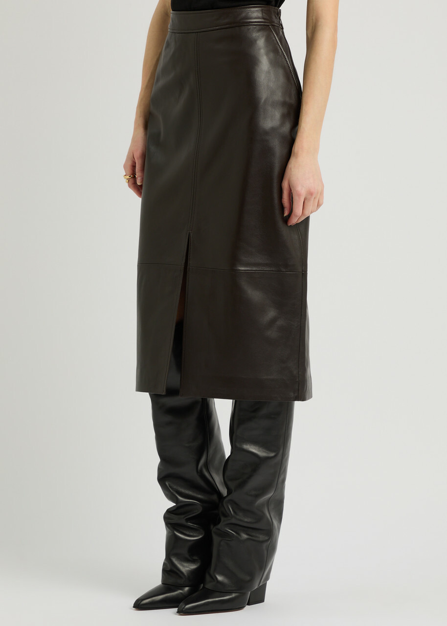 Arma Arkina Panelled Leather Midi Skirt Brown
