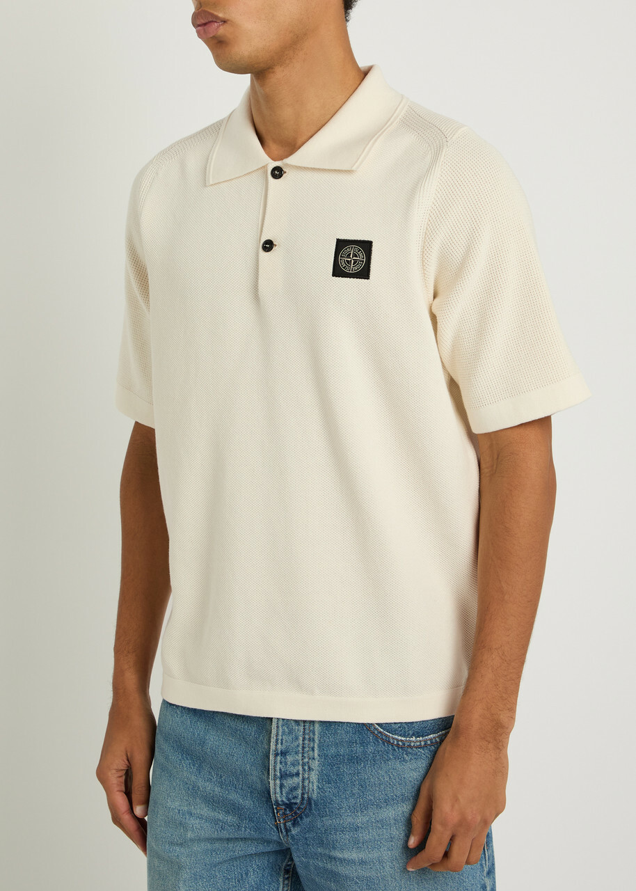 Stone Island Piqué Cotton Polo Shirt Ivory