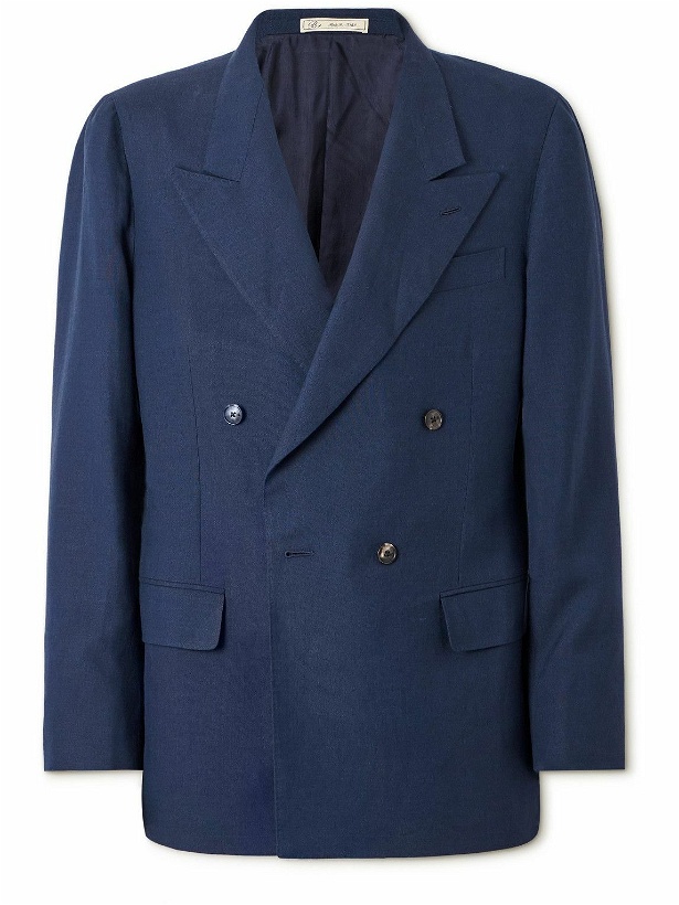 Photo: UMIT BENAN B - Double-Breasted Linen and Wool-Blend Blazer - Blue
