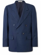 UMIT BENAN B - Double-Breasted Linen and Wool-Blend Blazer - Blue