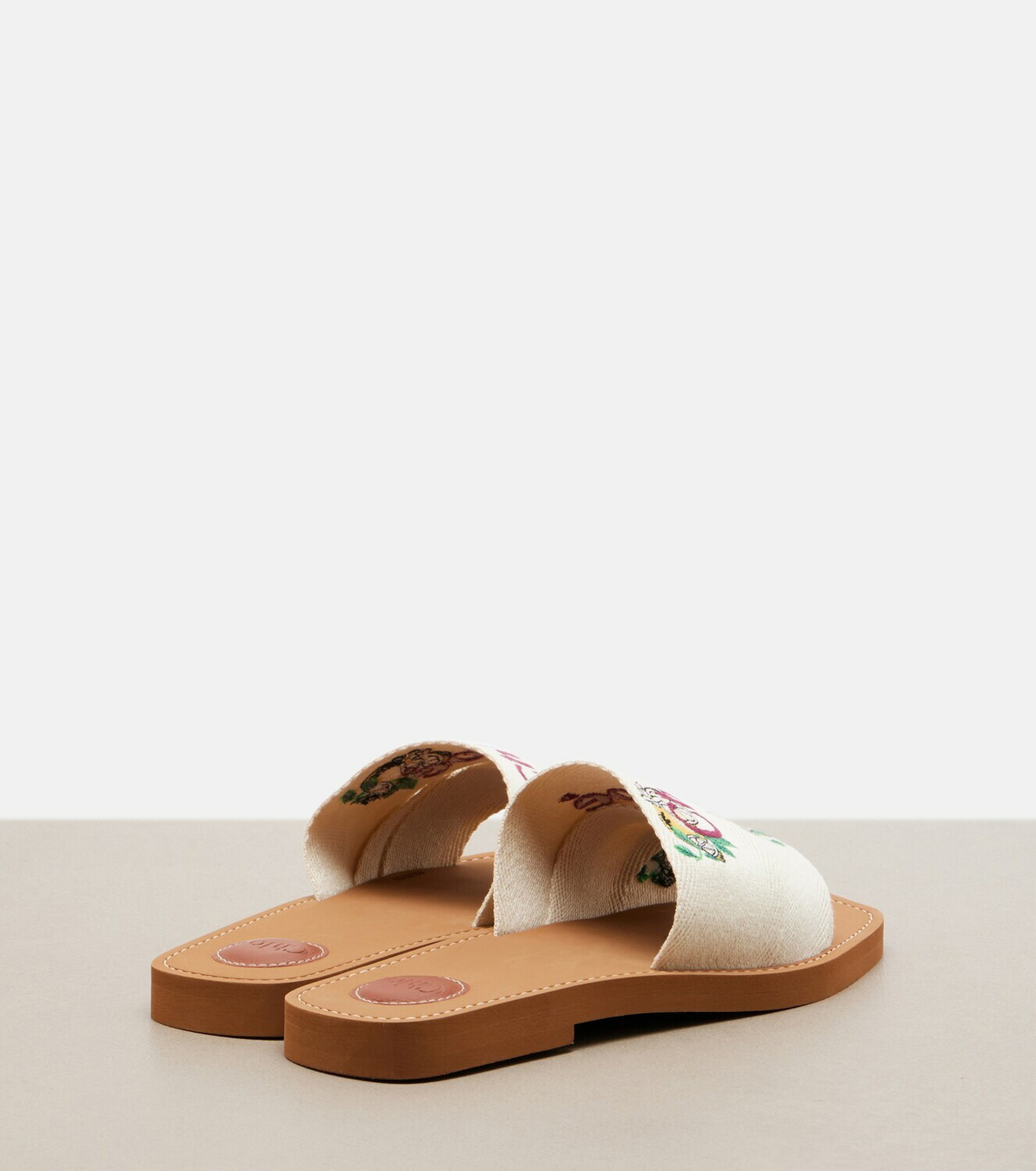 Chloé Woody embroidered linen slides