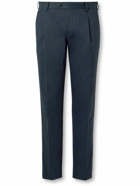 Lardini - Straight-Leg Pleated Cotton-Blend Twill Trousers - Blue