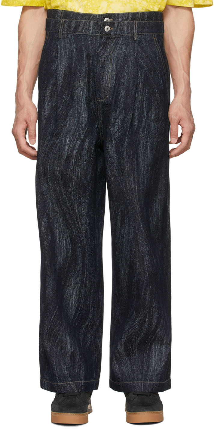 Feng Chen Wang Navy Jacquard Jeans Feng Chen Wang