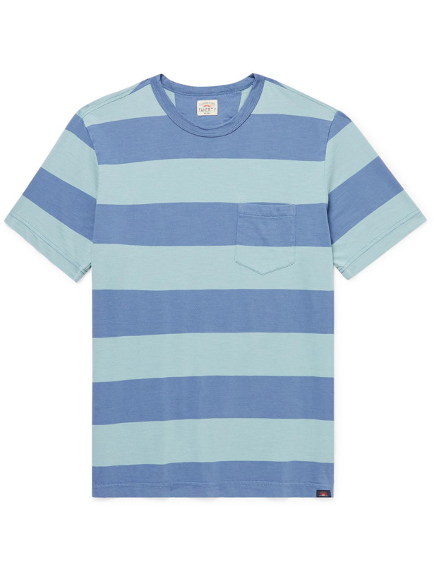 Photo: FAHERTY - Striped Organic Cotton-Jersey T-Shirt - Blue