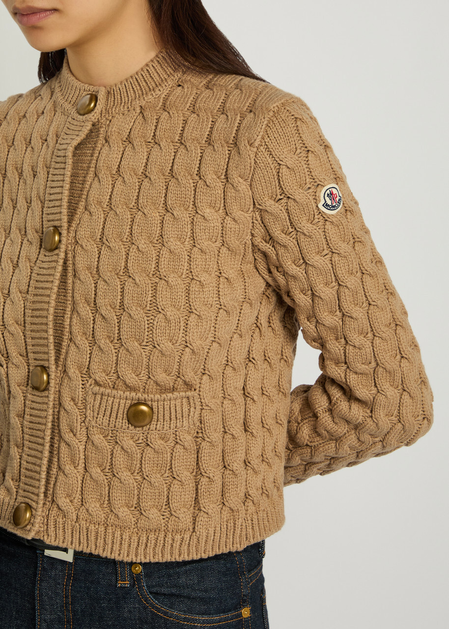 Moncler Cable-knit Cotton-blend Cardigan Brown