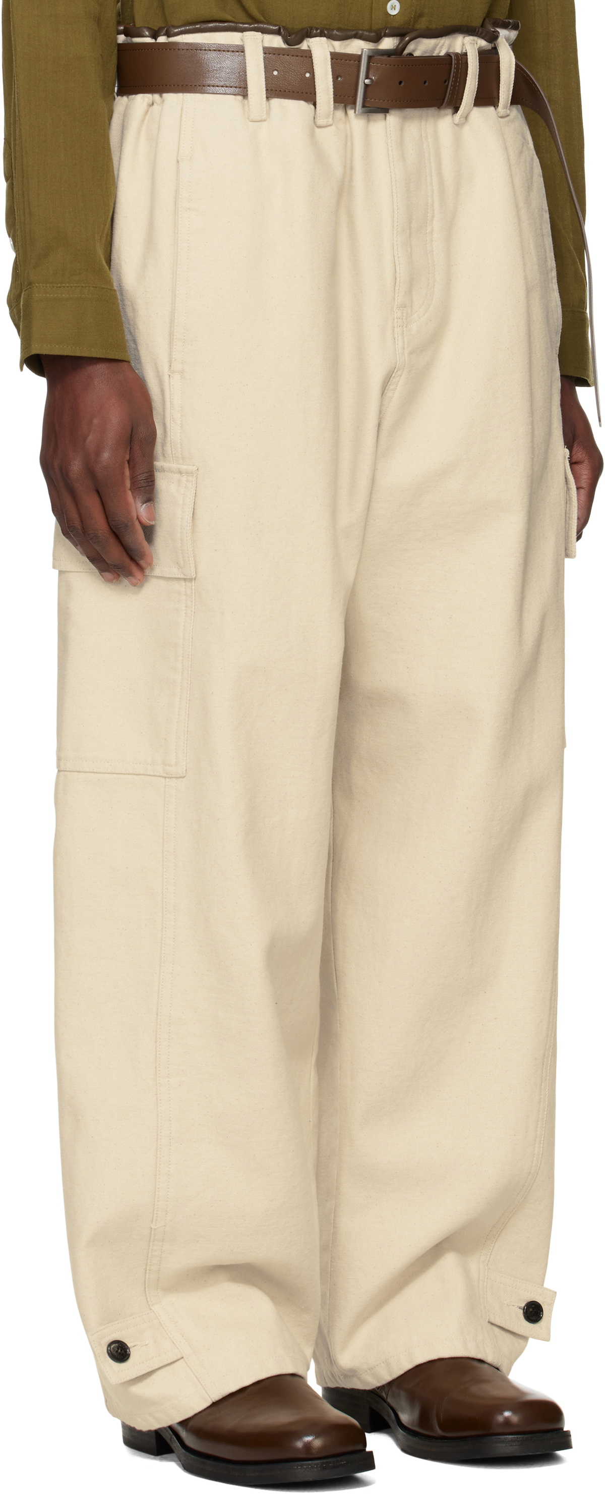 System Off-White Cotton Binded Cargo Pants