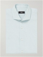HUGO BOSS - Jason Slim-Fit Cutaway-Collar Cotton and Hemp-Blend Shirt - Blue