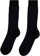 Ferragamo Black & Navy Medium Gancini Socks