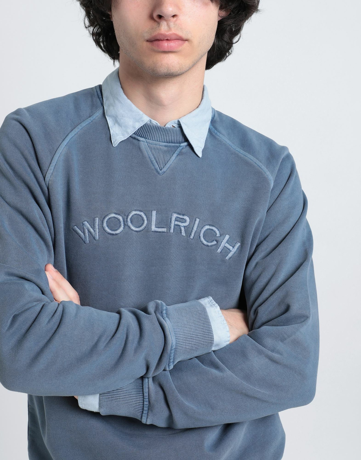 Woolrich Varsity Crewneck Mens Sweatshirt Slate in Blue