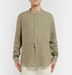 Massimo Alba - Grandad-Collar Linen Half-Placket Shirt - Men - Sage green
