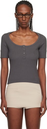 Courrèges Gray Buttoned 90's Rib T-shirt