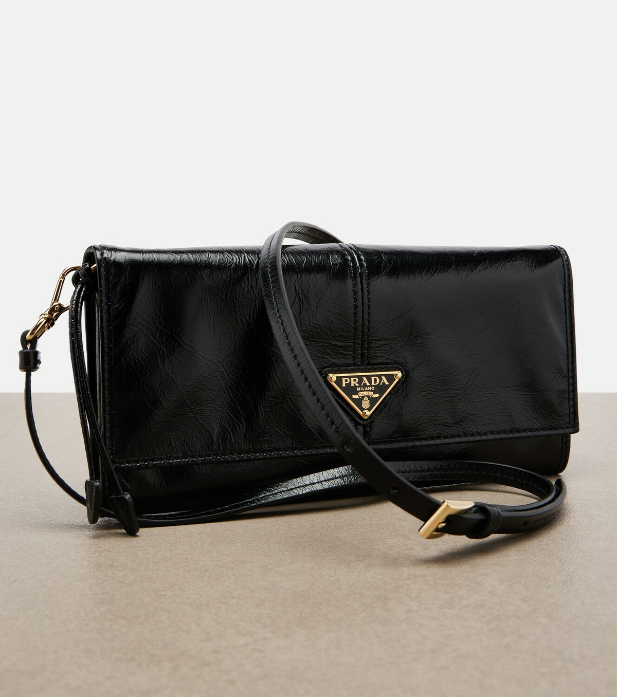 Prada Logo leather pouch with strap