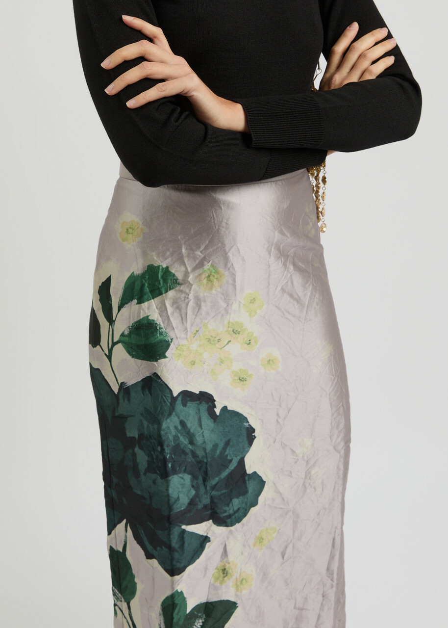 Erdem Floral-print Crinkled Satin Midi Skirt Purple Erdem