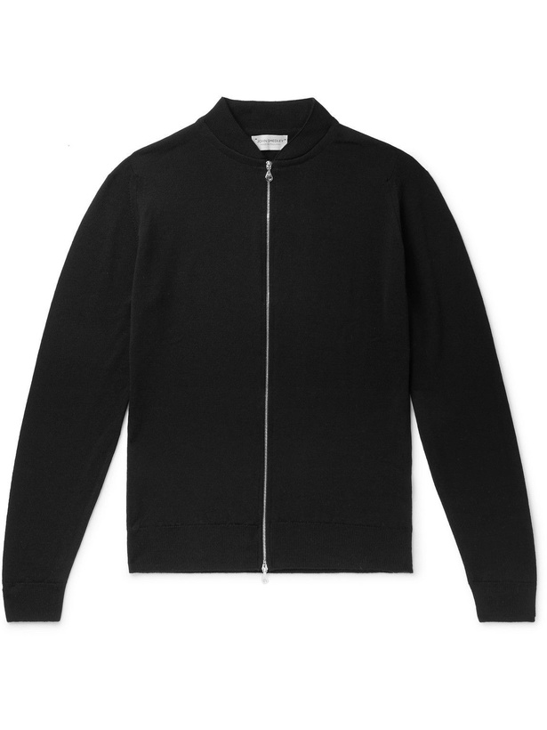 Photo: John Smedley - Slim-Fit Merino Wool Zip-Up Cardigan - Black