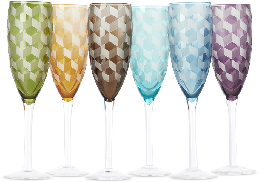 POLSPOTTEN Multicolor Blocks Champagne Glass Set