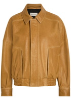 Nour Hammour Dalma Grained Leather Jacket Light Brown