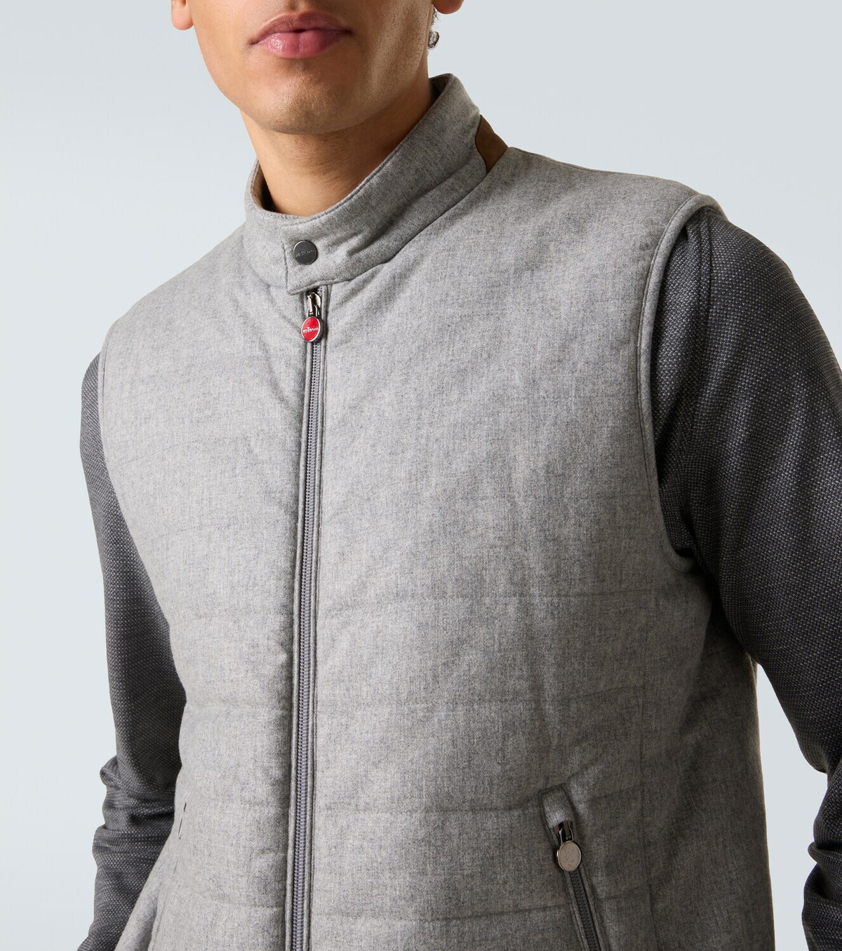 Kiton Suede-trimmed cashmere-blend vest