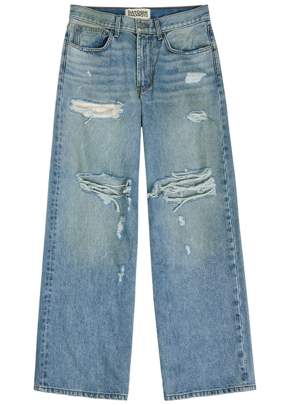 Photo: Satoshi Nakamoto Blessed To Be Stressed Distressed Wide-leg Jeans Blue