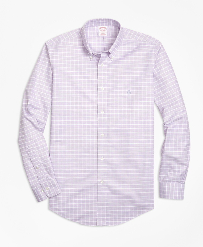 Photo: Brooks Brothers Men's Madison Relaxed-Fit Sport Shirt, Non-Iron Slub Windowpane | Purple