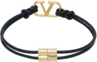 Valentino Garavani Navy Leather VLogo Signature Bracelet