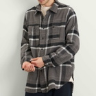 Engineered Garments Men's Brushed Big Plaid Work Shirt in Grey/Black