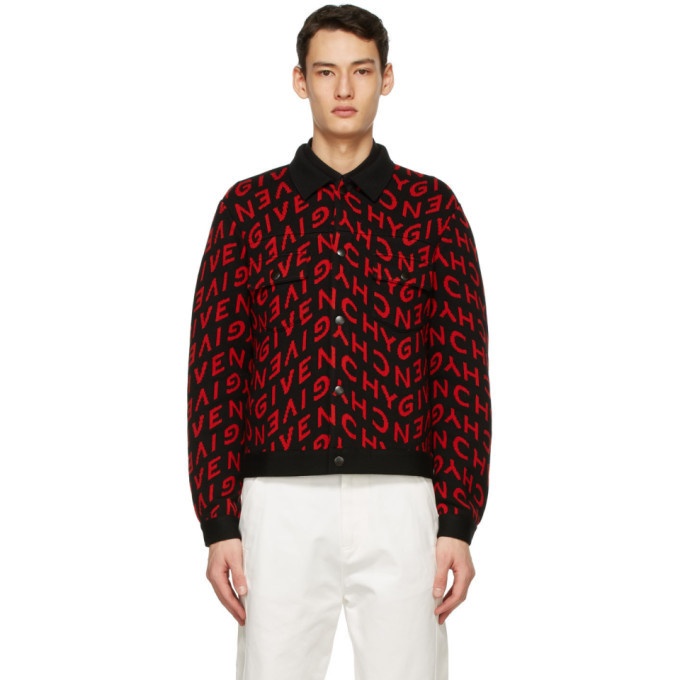 musiker bureau bluse Givenchy Black and Red Wool Refracted Logo Bomber Jacket Givenchy