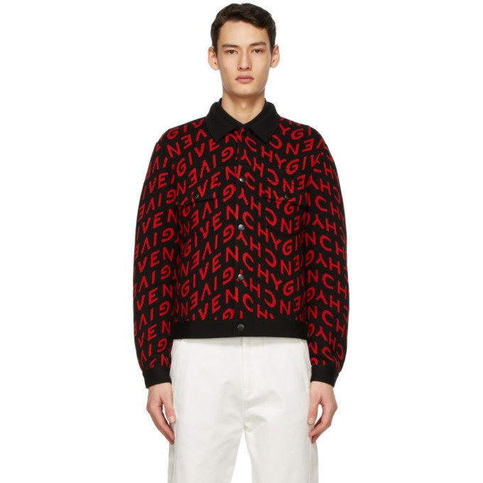 Photo: Givenchy Black and Red Wool Refracted Logo Bomber Jacket