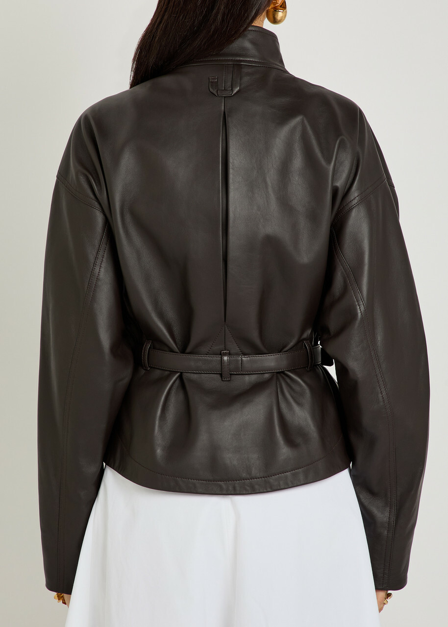 Jacquemus Le Blouson Ciro Belted Leather Jacket Dark Brown