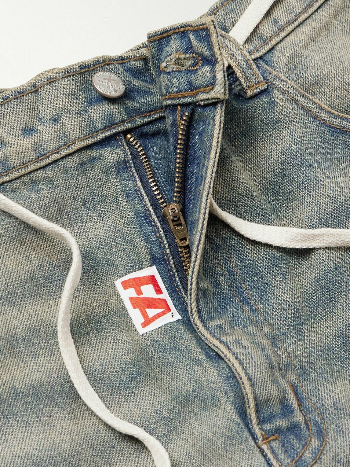 RRR123 - Fathers Way Slim-Fit Straight-Leg Belted Distressed Printed Jeans - Blue